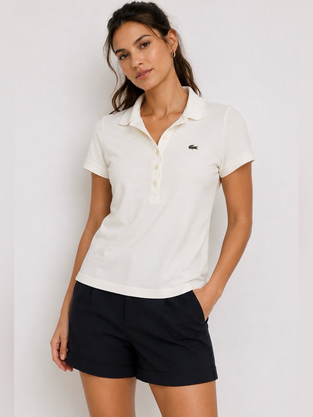 Lacoste Women’s Cream Button Down Shirt | Classic Logo | Size small